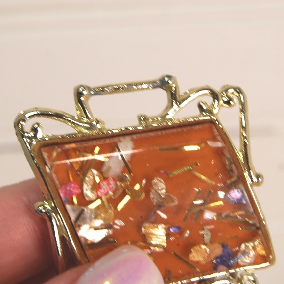 Vintage Cuff Bracelet Confetti Lucite PAM Gold-one Orange - Picture 7 of 8